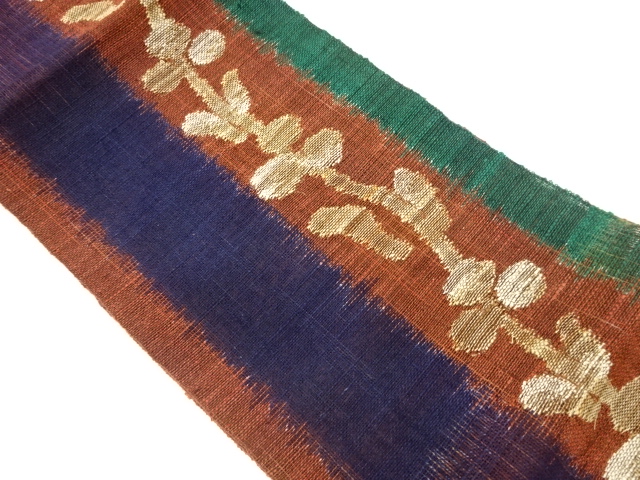 紗紬縞に抽象草花模様織出し名古屋帯